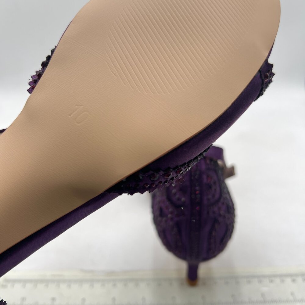 XYD Dark Purple Peep Toe D'Orsay Kitten Low Heel Rhinestone Ankle Strap Sandal - Picture 6 of 8